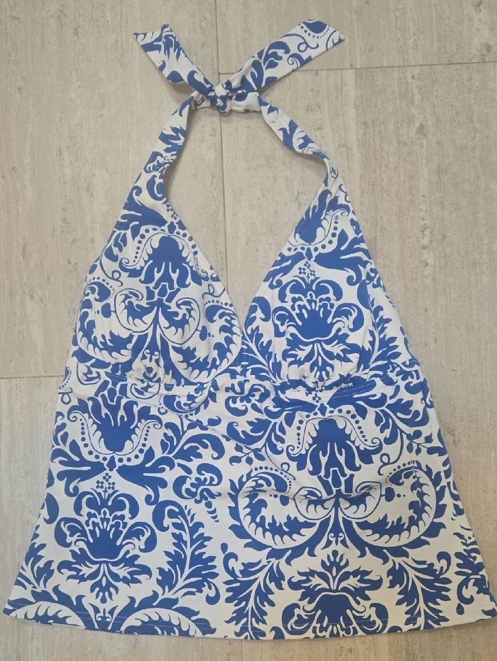 Lands' End Blue/White Design Print Halter Tankini Top